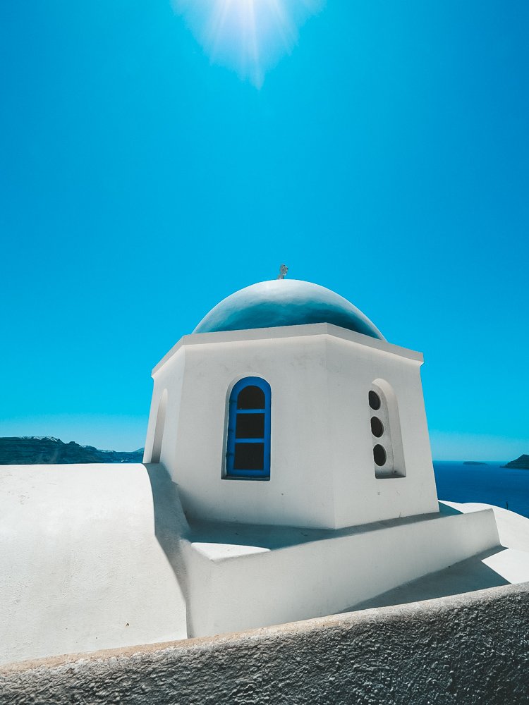 A blue dome in Oia Santorini