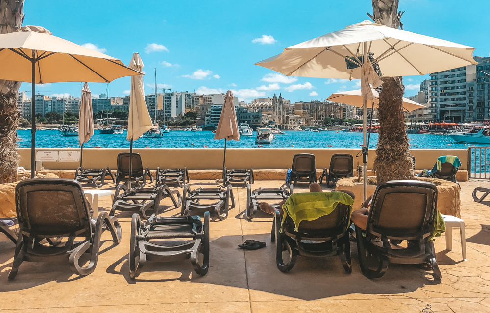 The beach club at Art Cavalieri in St Julian's, Malta