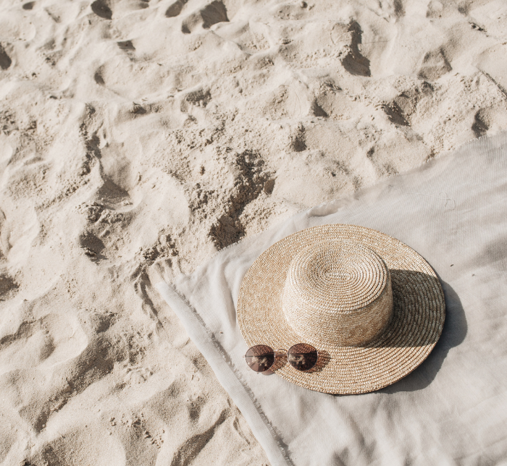 Yellow lens sunglasses lying on the sand