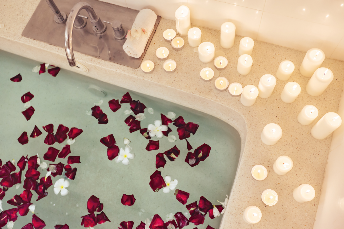 Red Rose Petal Bath with Candles