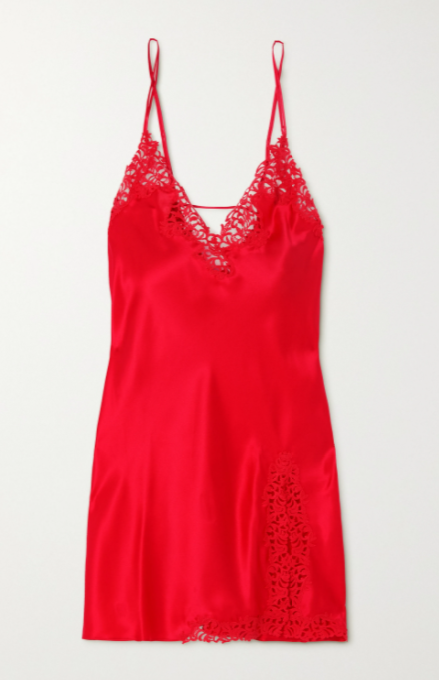 La Perla Macrame Lace-trimmed Silk-satin Chemise