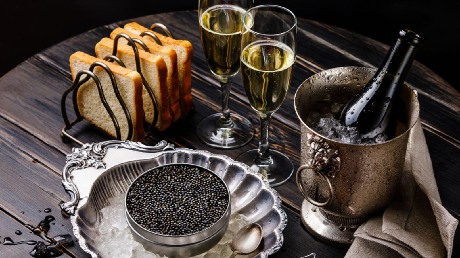 Caviar served with champagne