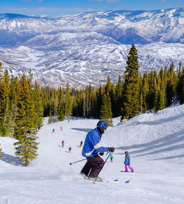 Skier skiing down slopes